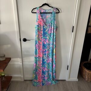 Lilly Pulitzer Kerri Maxi Dress Floral Pima Cotton Preppy Beach Resort XL